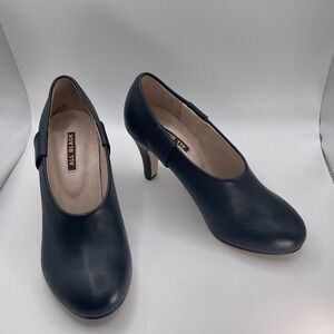 "ALL BLACK" High Heel Round Toe Pumps Quiet Luxury Minimalist Designer NWOB $215